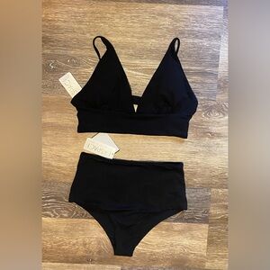 NWT L*SPACE BLACK BIKINI SET SIZE SMALL BOTTOM AND D CUP TOP